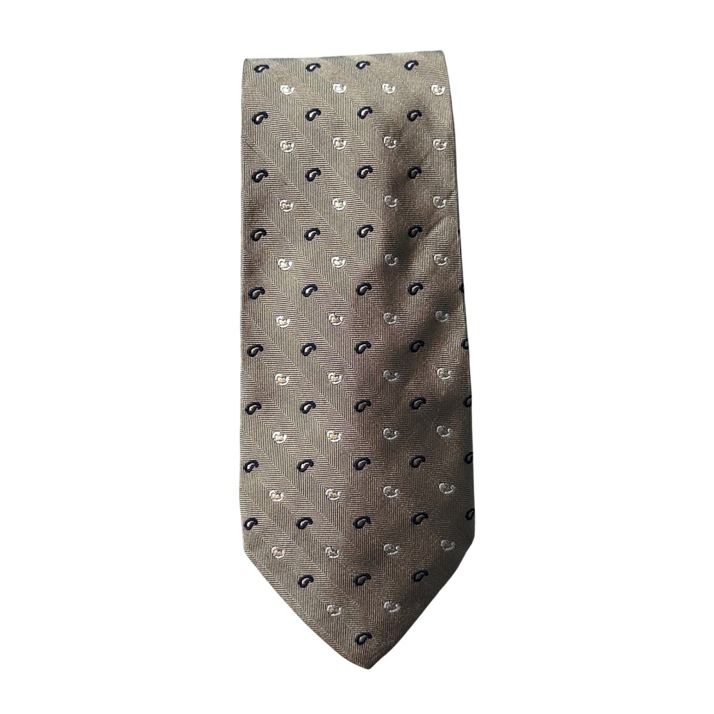 Lands' End Necktie Mens OS‎ Taupe Mini Paisley Herringbone Silk Handsewn USA